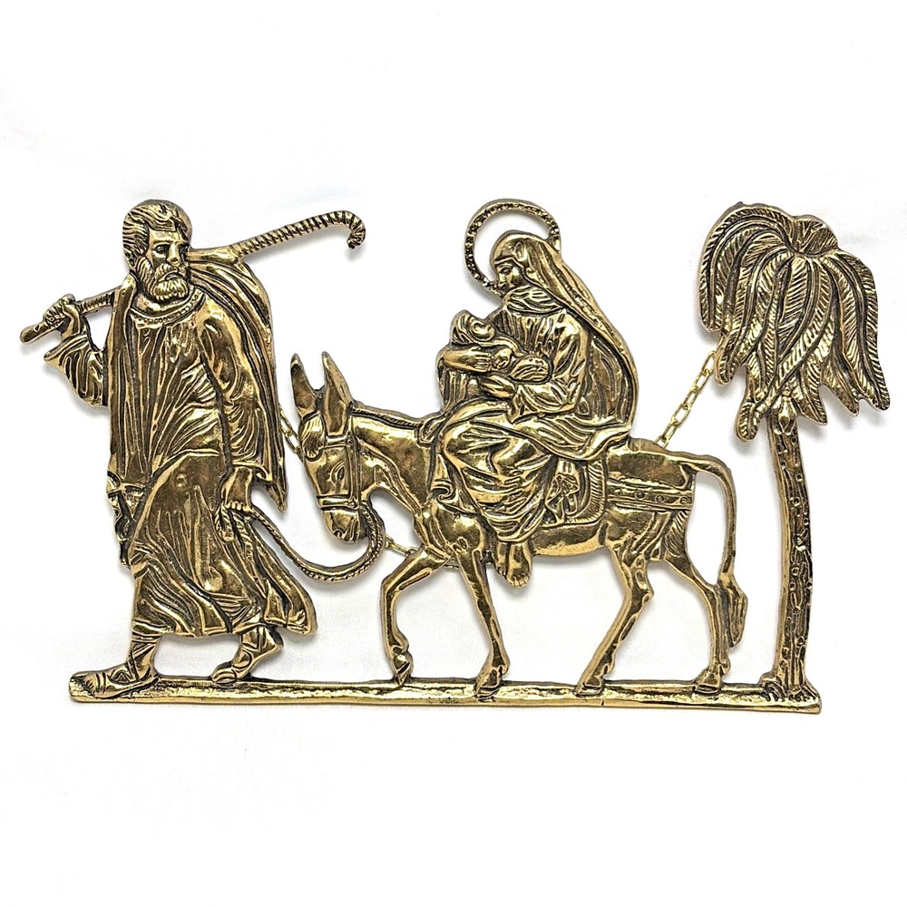 Vintage Hanging Brass Nativity Holy Family Rare Heavy Christmas Mary Joseph